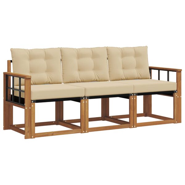 vidaXL Buiten bankenset met kussen 3 pcs Natuurlijk en Beige
