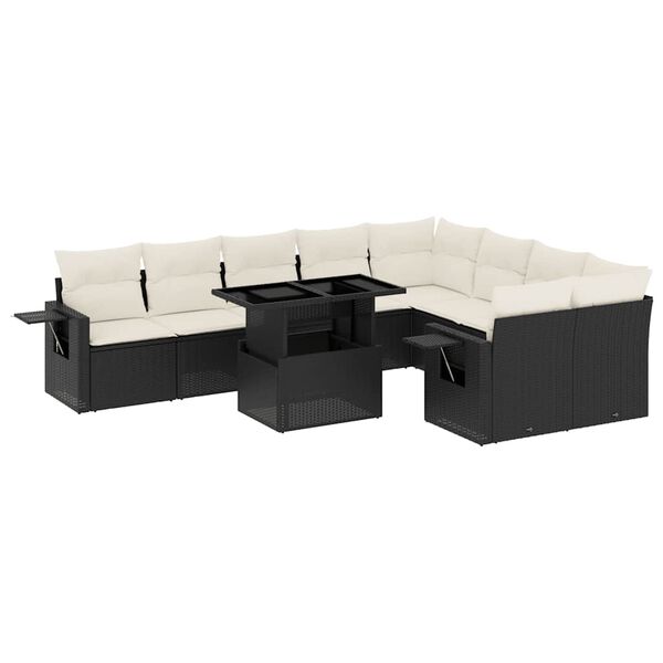 vidaXL 10-delige Loungeset met kussens poly rattan zwart