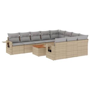 vidaXL 11-delige Tuinset met kussens poly rattan beige