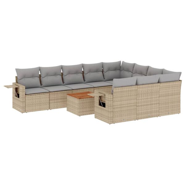 vidaXL 11-delige Tuinset met kussens poly rattan beige