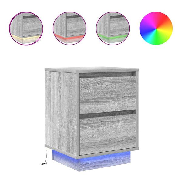 vidaXL Nachtkastjes met LED 2 st 38x34x50 cm grijs sonoma