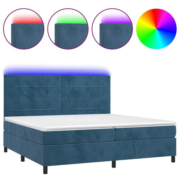 vidaXL Boxspring met matras en LED fluweel donkerblauw 200x200 cm