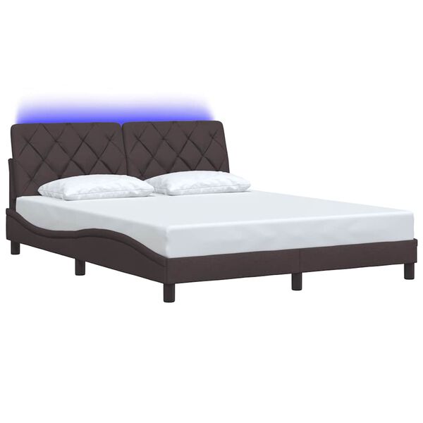 vidaXL Bedframe met LED zonder matras 160x200 cm stof donkerbruin