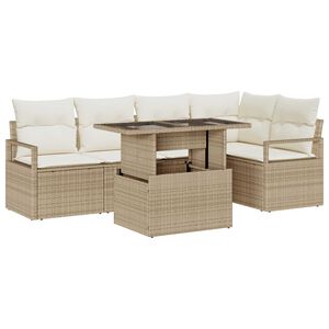 vidaXL Tuin Sofa Set met kussen met opslag 6 pcs Beige Poly riet