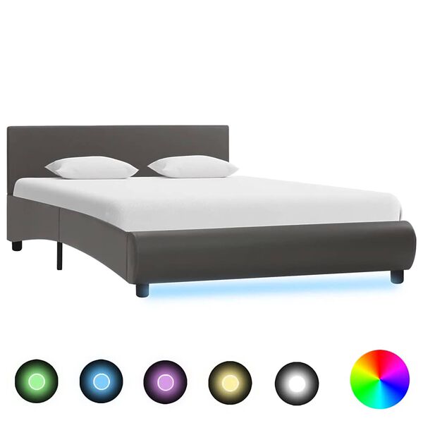 vidaXL Bedframe met LED kunstleer grijs 120x200 cm