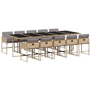 vidaXL 11-delige Tuinset met kussens poly rattan gemengd beige