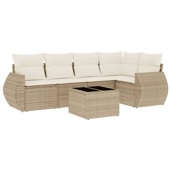 vidaXL 6-delige Loungeset met kussens poly rattan beige