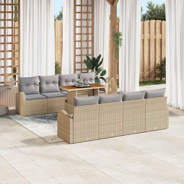 vidaXL Tuin Sofa Set met opslag 9 pcs Beige Poly riet