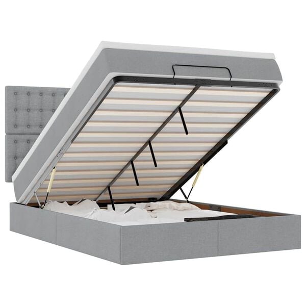 vidaXL Ottoman bed met matras en LED's 140x200cm stof lichtgrijs