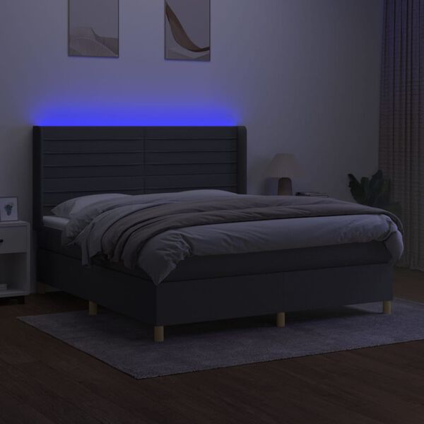 vidaXL Boxspring met matras en LED stof donkergrijs 160x200 cm
