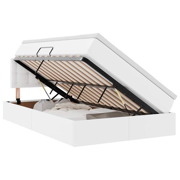 vidaXL Opbergbed met LED met matras Wit 120 x 190 cm Nep Leer