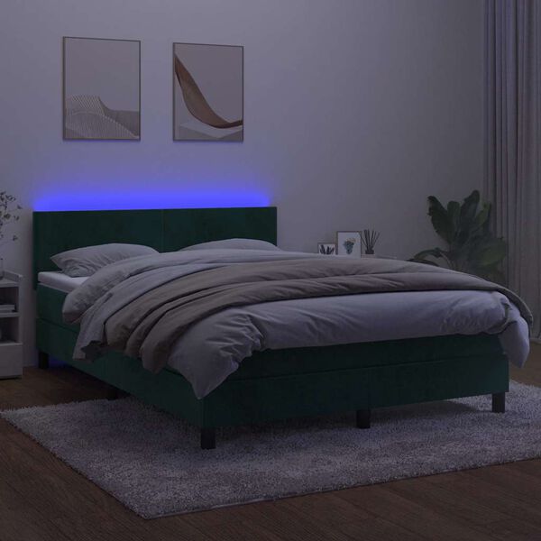 vidaXL Boxspring met matras en LED fluweel donkergroen 140x190 cm