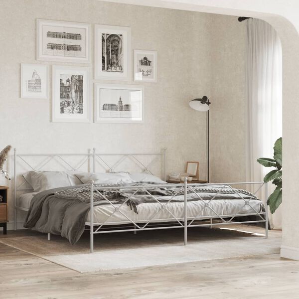 vidaXL Bedframe met hoofd- en voeteneinde metaal wit 193x203 cm