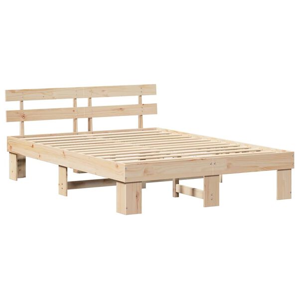 vidaXL Bedframe met hoofdeinde Naturel 150 x 200 cm Massief grenenhout
