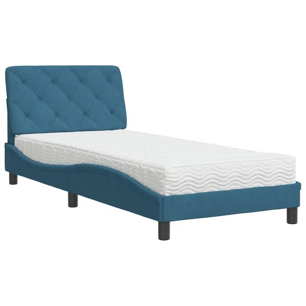 vidaXL Bed met matras fluweel blauw 90x200 cm