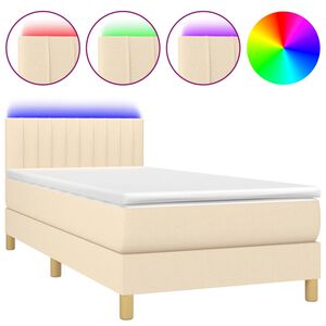 vidaXL Boxspring met matras en LED stof cr&egrave;mekleurig 80x200 cm