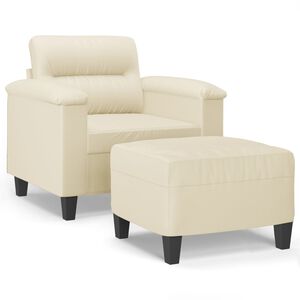 vidaXL Fauteuil met voetenbank 60 cm kunstleer cr&egrave;mekleurig