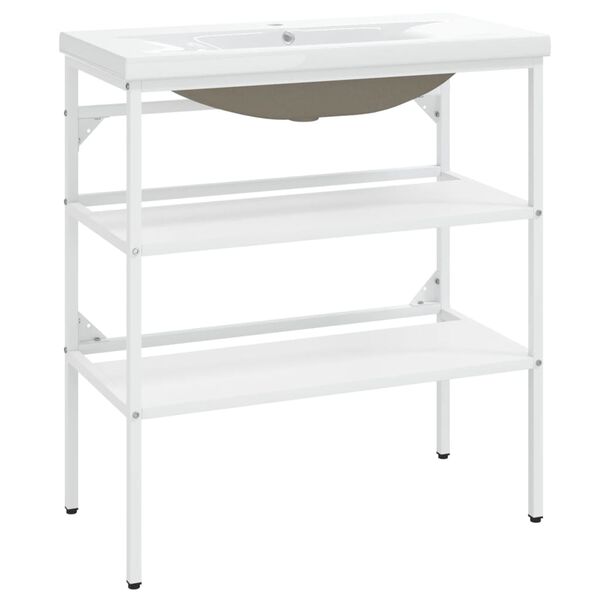 vidaXL Wastafelframe met inbouwwastafel ijzer wit