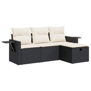 vidaXL 4-delige Loungeset met kussens poly rattan zwart