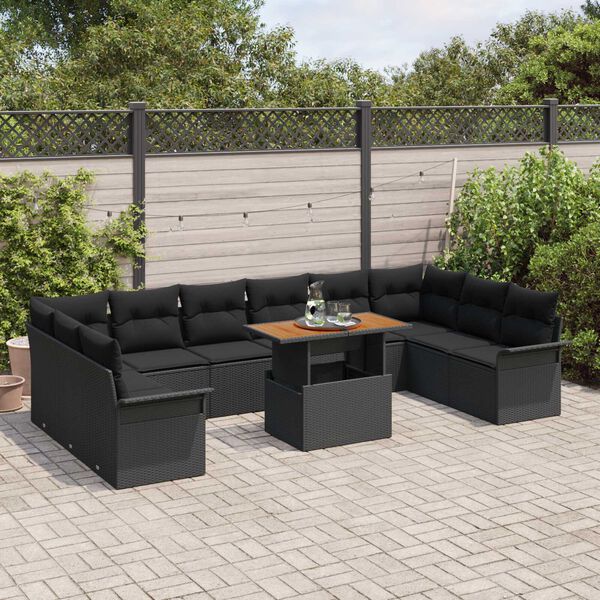 vidaXL Tuin Sofa Set met opslag 11 pcs Zwart Poly riet