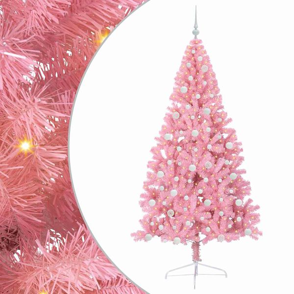 vidaXL Kunstmatig Voorverlicht Kerstboom met 300 LED Roze 210 cm PVC