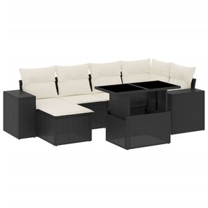 vidaXL 7-delige Loungeset met kussens poly rattan zwart