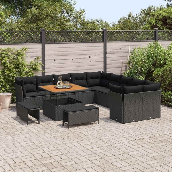 vidaXL Tuinbankenset 13 pcs Zwart poly rattan