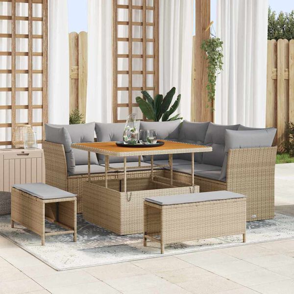 vidaXL Tuin Sofa Set met kussen met opslag 8 pcs beige en lichtgrijs