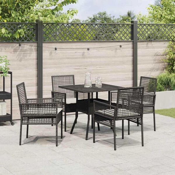 vidaXL Tuin eettafelset 5 pcs Zwart poly rattan