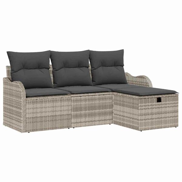 vidaXL Tuin Sofa Set met kussen 4 pcs Lichtgrijs poly rattan