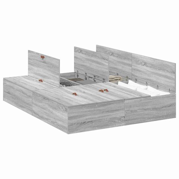 vidaXL Opbergbedframe Grijs Sonoma 150 x 200 cm Bewerkt hout