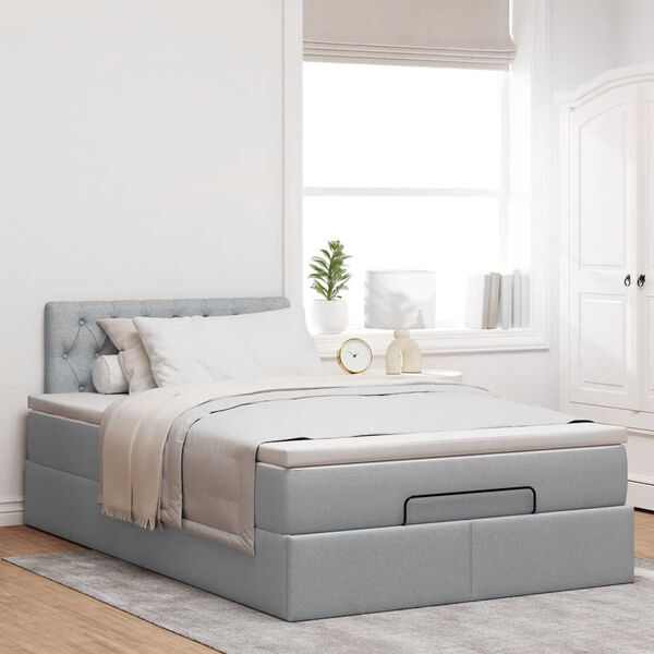 vidaXL Ottoman bed met matras en LED's 120x190 cm stof lichtgrijs