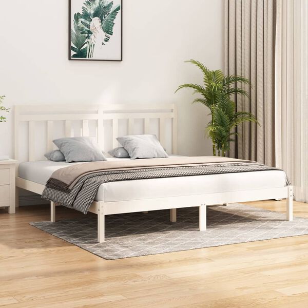 vidaXL Bedframe massief hout wit 200x200 cm
