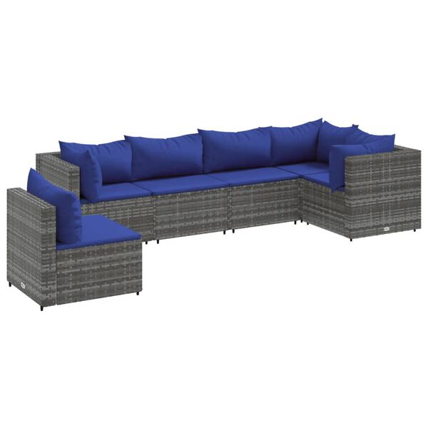 vidaXL 6-delige Loungeset met kussens poly rattan grijs