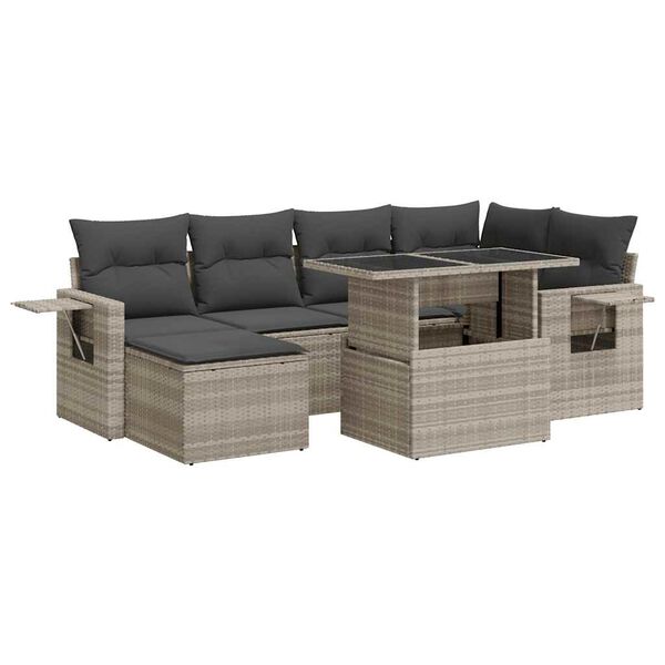 vidaXL 7-delige Loungeset met kussens poly rattan lichtgrijs