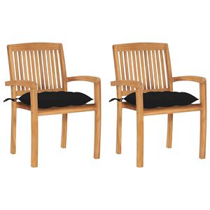 vidaXL Tuinstoelen 2 st met zwarte kussens massief teakhout
