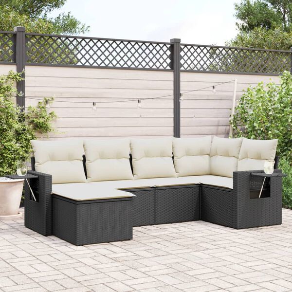 vidaXL 6-delige Loungeset met kussens poly rattan zwart