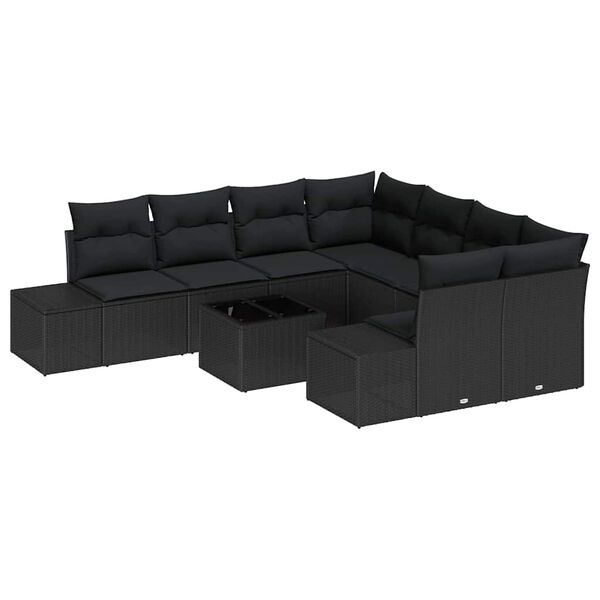 vidaXL Tuin Sofa Set met kussen met opslag 9 pcs Zwart poly rattan