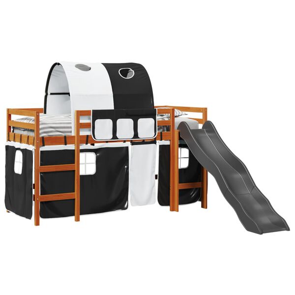 vidaXL Kinderhoogslaper met tunnel 80x200 cm grenenhout wit en zwart