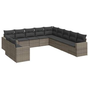 vidaXL 11-delige Loungeset met kussens poly rattan grijs