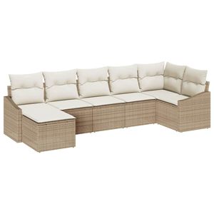 vidaXL Bankstel met kussen 7 pcs Beige poly rattan