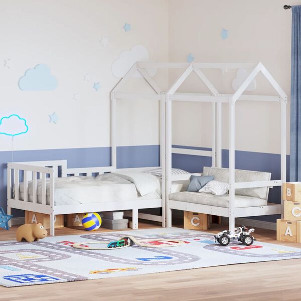 vidaXL Kinderbed met bank en huisje massief grenenhout wit 90x190 cm