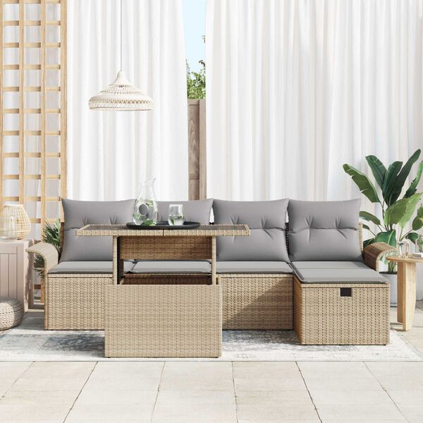 vidaXL Tuin Sofa Set met kussen met opslag 6 pcs Beige Poly riet