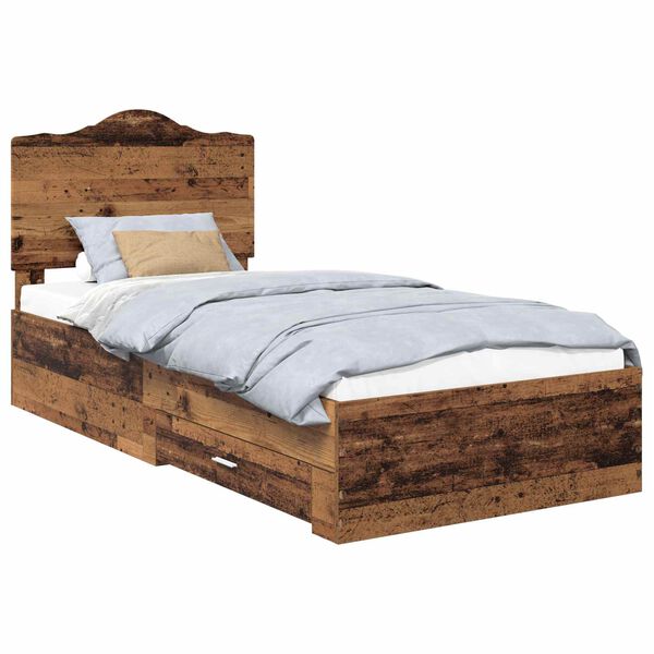 vidaXL Bedframe met hoofdeinde Oudhout 90 x 200 cm Bewerkt hout