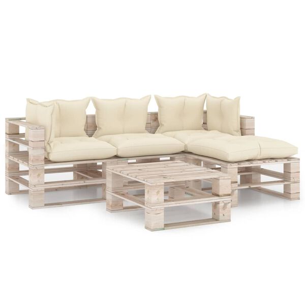 vidaXL 5-delige Loungeset met kussens pallet grenenhout