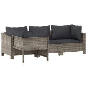 vidaXL 4-delige tuinloungeset met kussens grijs poly rattan