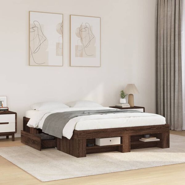 vidaXL Bedframe zonder matras bewerkt hout bruin eikenkleur 140x190 cm