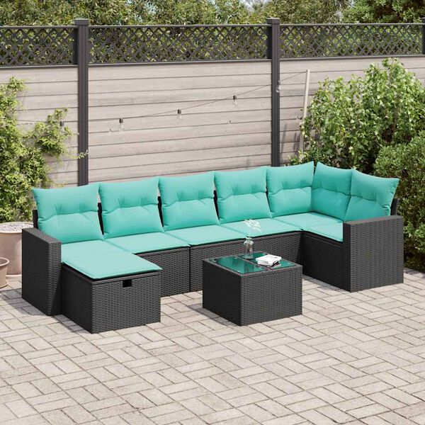 vidaXL 8-delige Loungeset met kussens poly rattan zwart