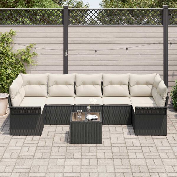 vidaXL Tuin Sofa Set met kussen 8 pcs Zwart en Cr&egrave;me poly rattan