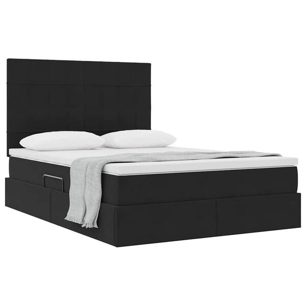 vidaXL Opslag bed met matras met matras Zwart 140 x 190 cm Fluweel